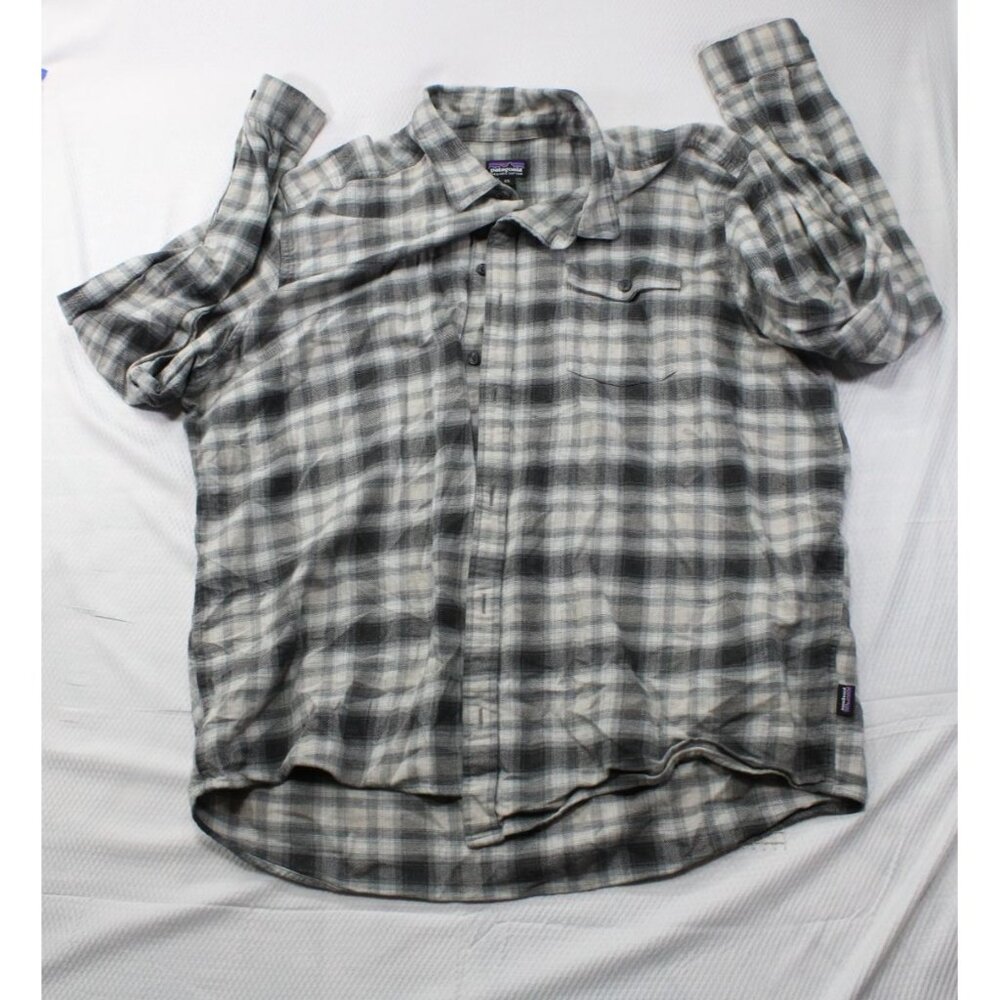 Patagonia Mens Organic Cotton Plaid Button-Up Shirt‎ XXL Black & White